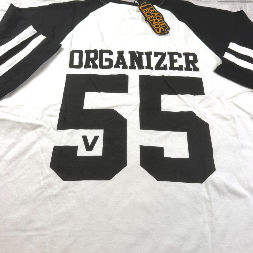 League of Legends Shirt Mens L White Black Raglan Collegiate LOL Organizer NWT